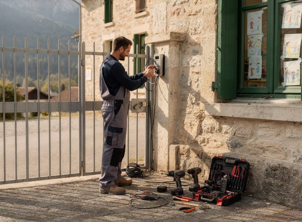 Serrurier professionnel à Perpignan installant une serrure sur une porte extérieure.