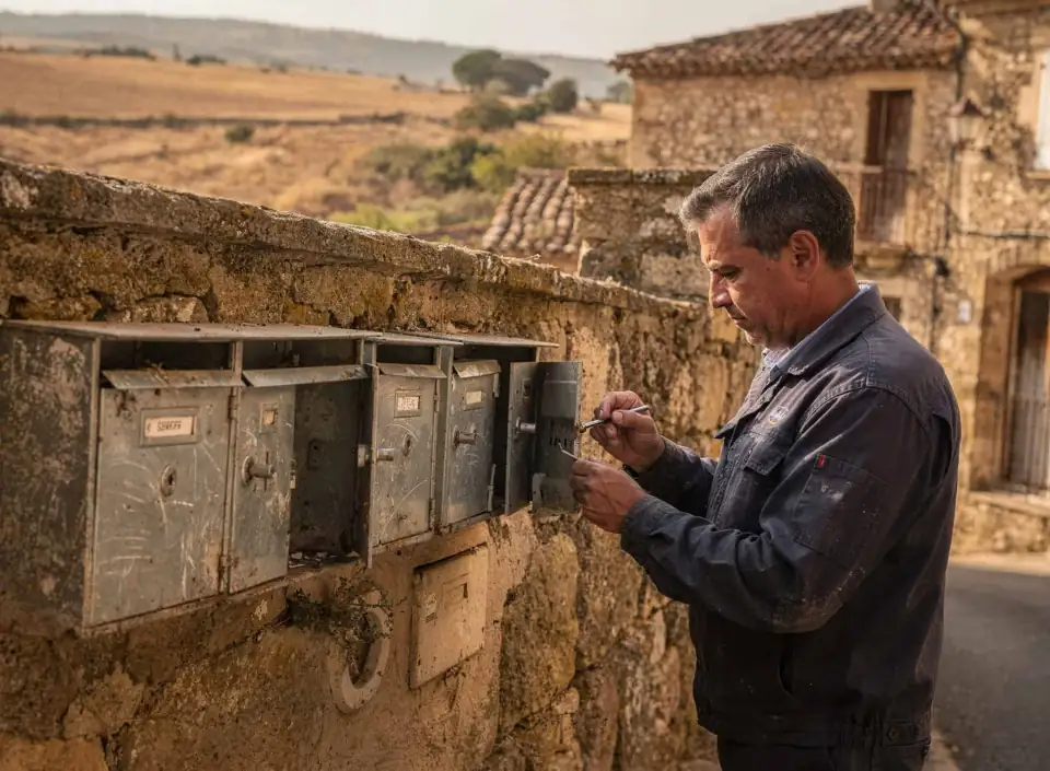 Serrurier à Perpignan vérifiant une boîte aux lettres en milieu rural.